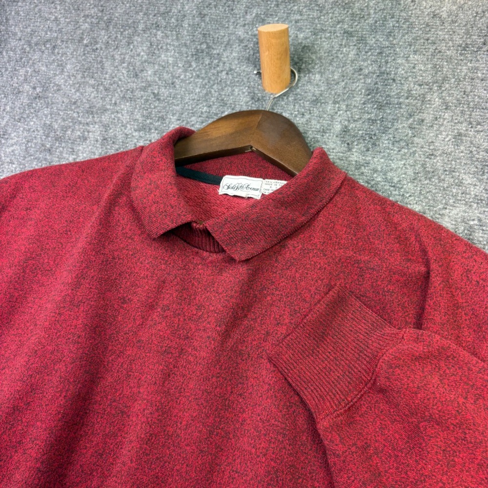 Saks Fifth Avenue Sweatshirt Mens S Red Collared Marled Pullover L/S 0694